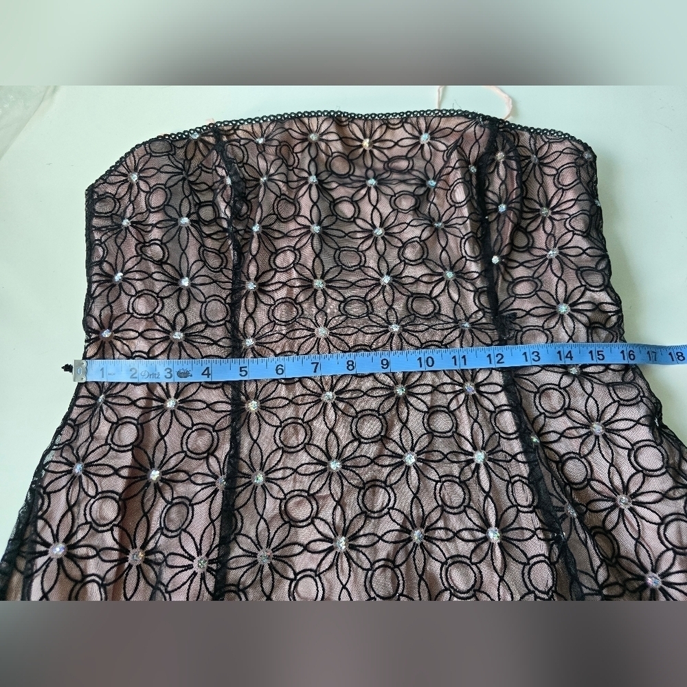 Adrianna Papell Botique Mesh Sequins Cocktail Black Strapless Dress 14 - Picture 12 of 16